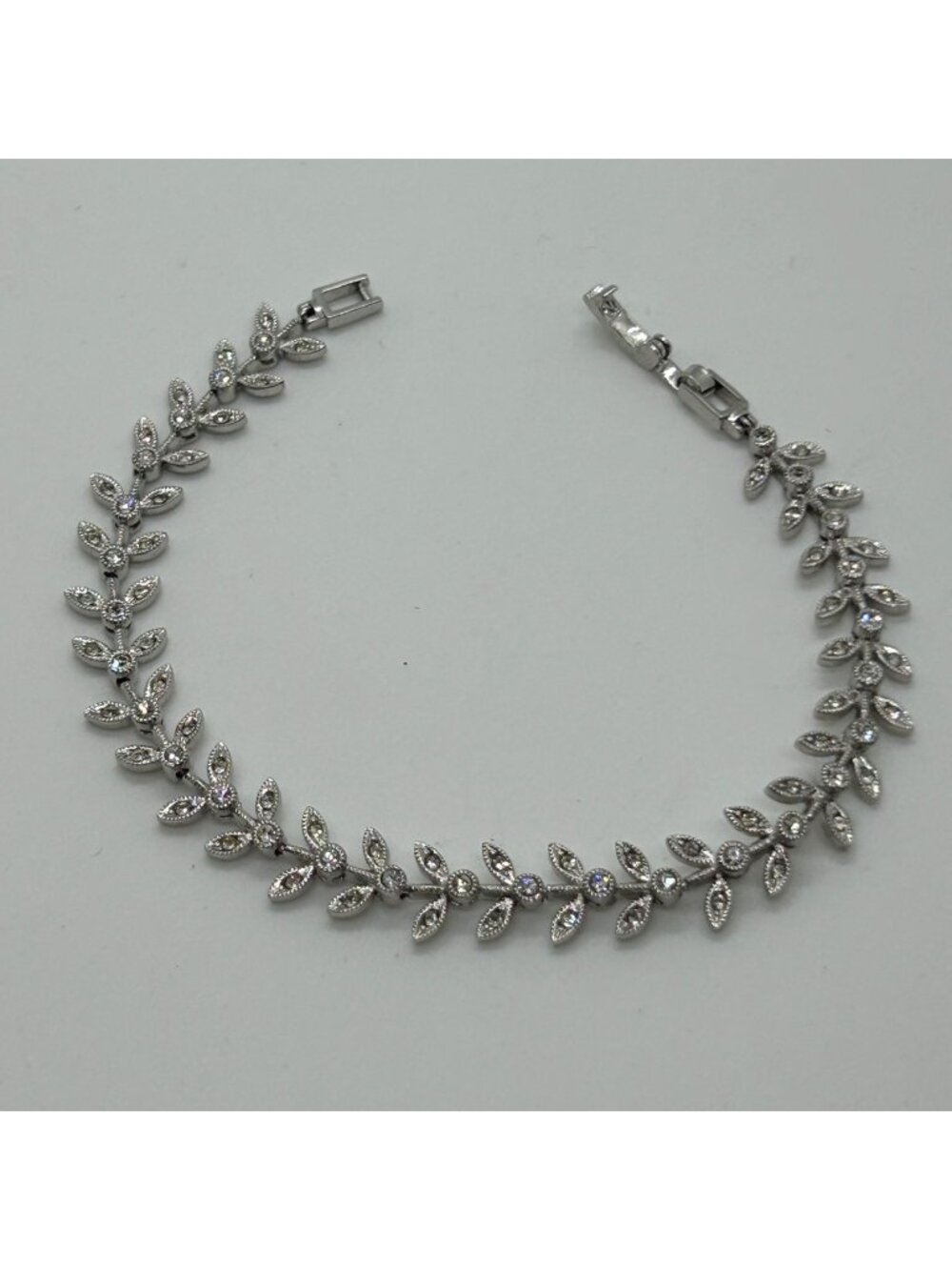 Nadri Cubic Zirconia Leaf Bracelet Silver-tone Vine Wedding Bridal Marquise